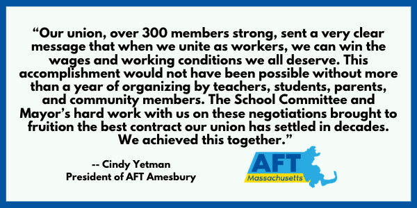 Statement of AFT Amesbury President Cindy Yetman